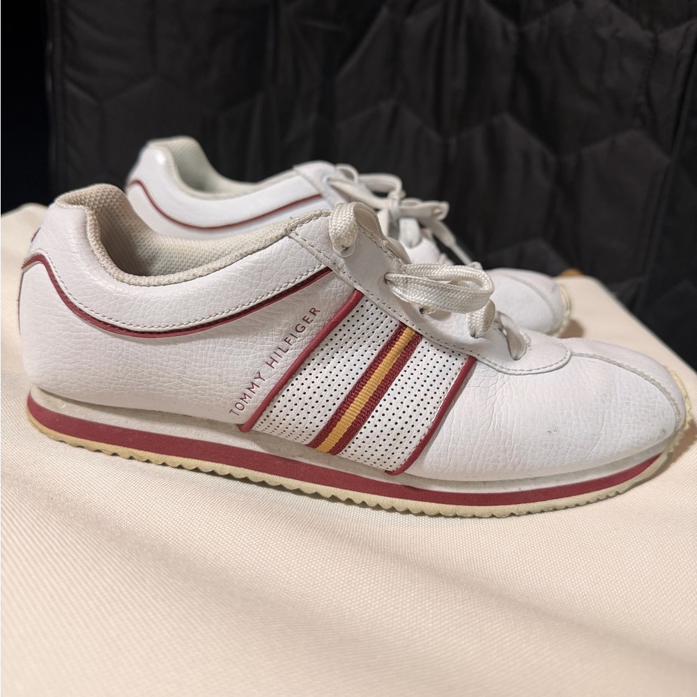 Tommy Hilfiger White and Red Stripe Sneakers